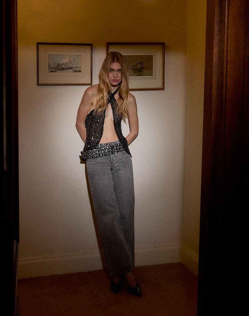 Ruway Unlined Scarf Top in Sequin Black (Haut de foulard non doublé à paillettes)