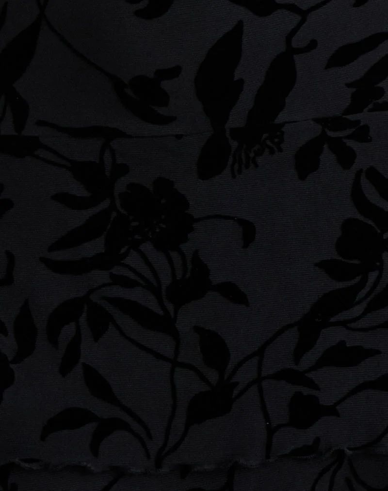 Mini robe Rawson en Flock Leaf Flower noir