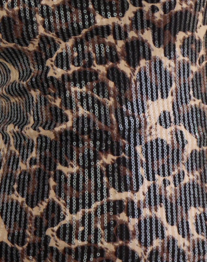 Top dos nu Noera en léopard à paillettes marron