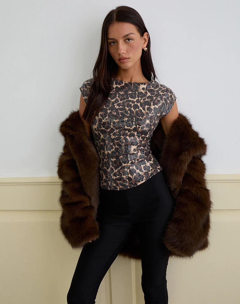 Top dos nu Noera en léopard à paillettes marron