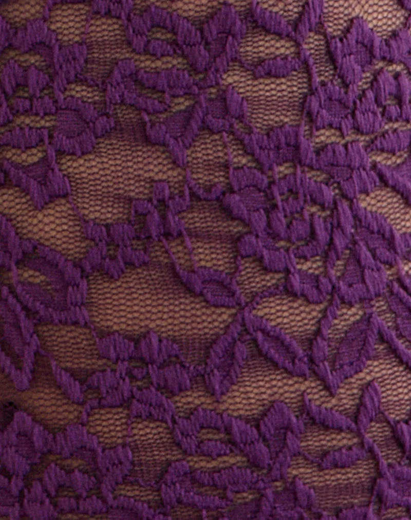 Mahota Deep Plunge Long Sleeve Top in Lace Purple (Top à manches longues plongeantes en dentelle)