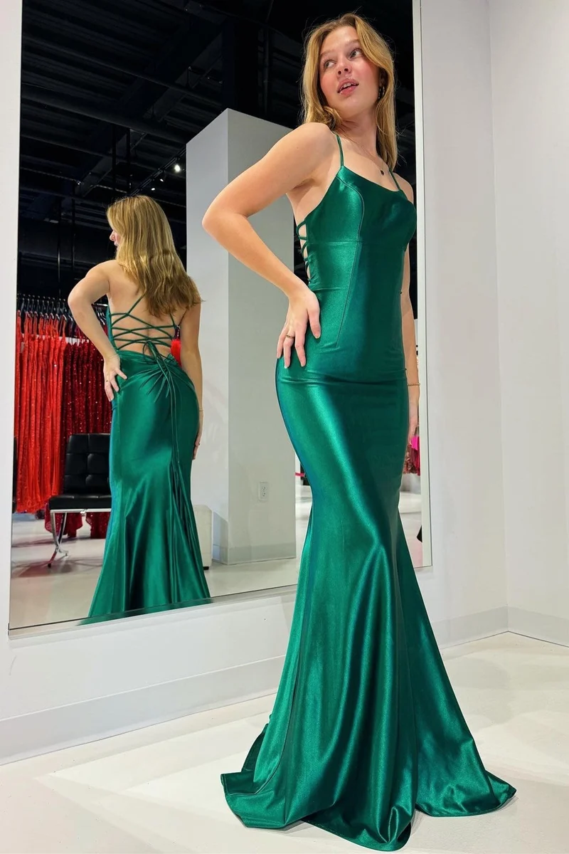 Robe de bal moulante sirène à lacets vert émeraude