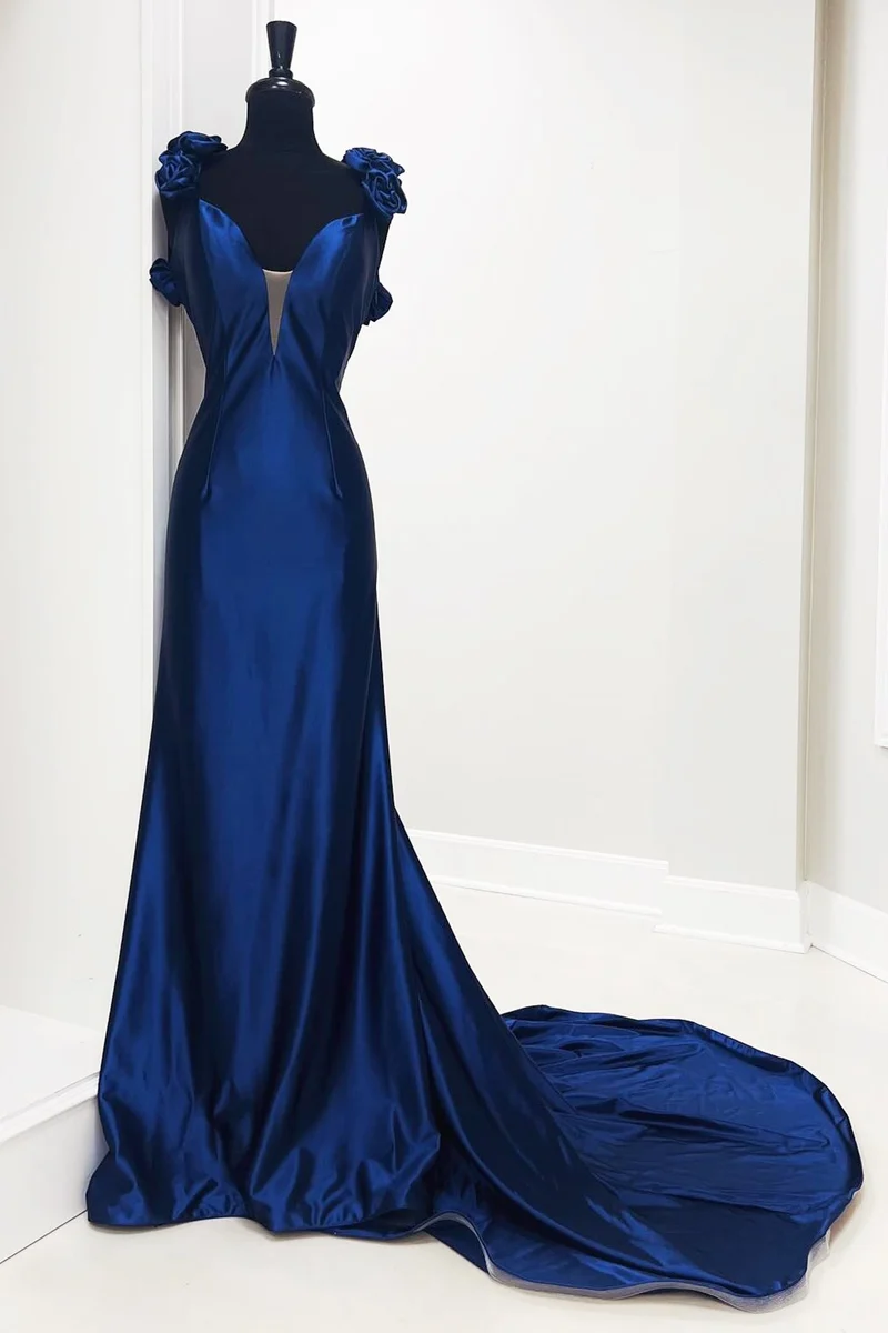 Rosette Plunge V Dos Nu Sirène Longue Robe Formelle