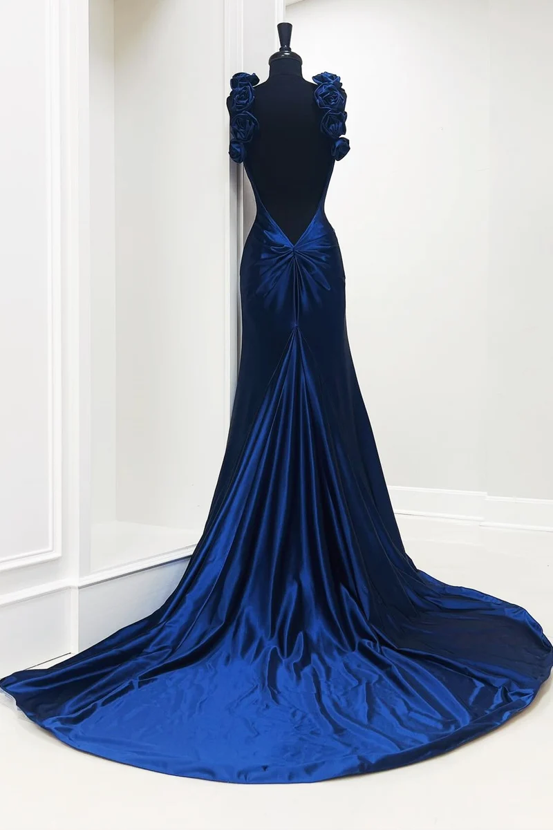 Rosette Plunge V Dos Nu Sirène Longue Robe Formelle