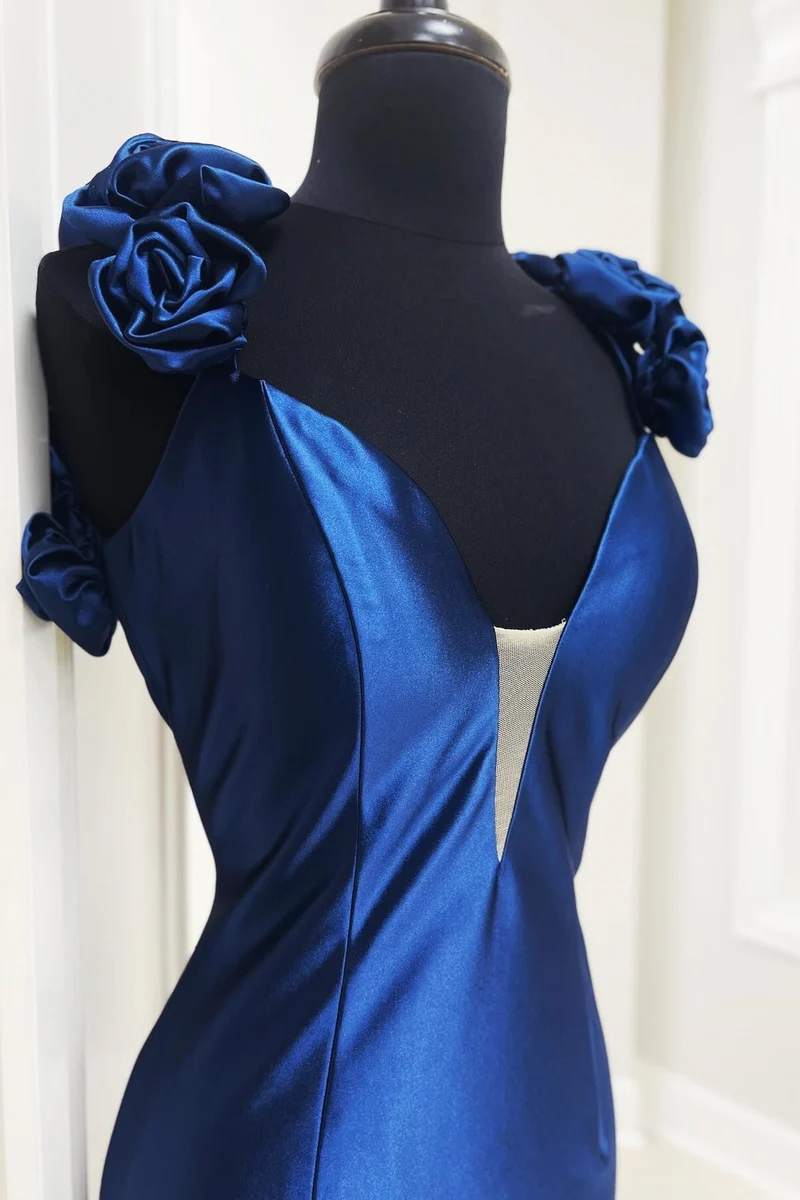 Rosette Plunge V Dos Nu Sirène Longue Robe Formelle