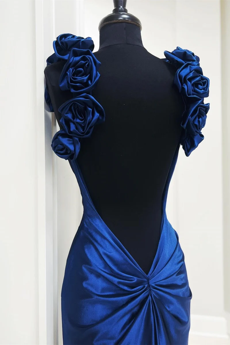 Rosette Plunge V Dos Nu Sirène Longue Robe Formelle