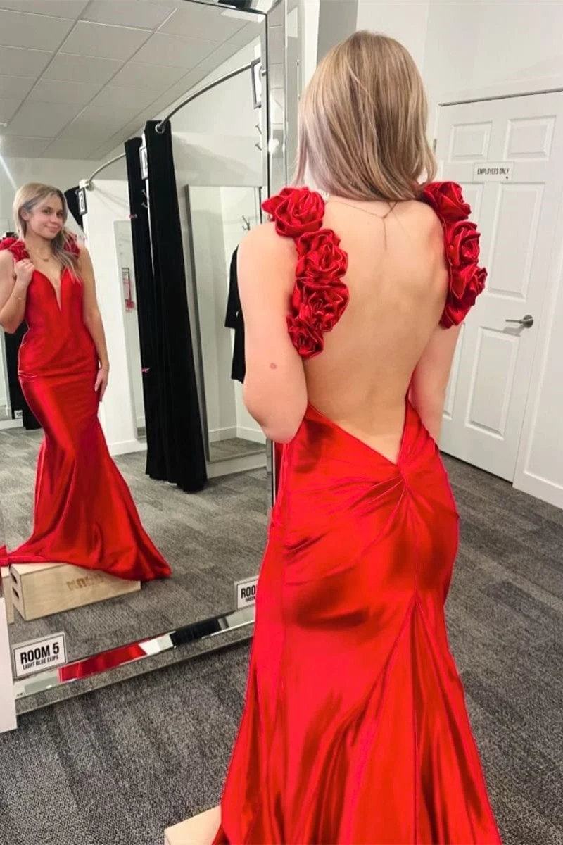 Rosette Plunge V Dos Nu Sirène Longue Robe Formelle