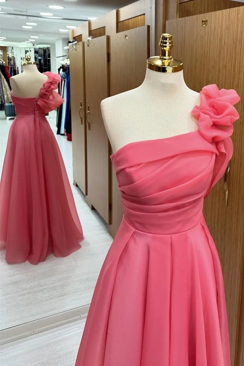 Robe de bal en organza à une épaule pastèque