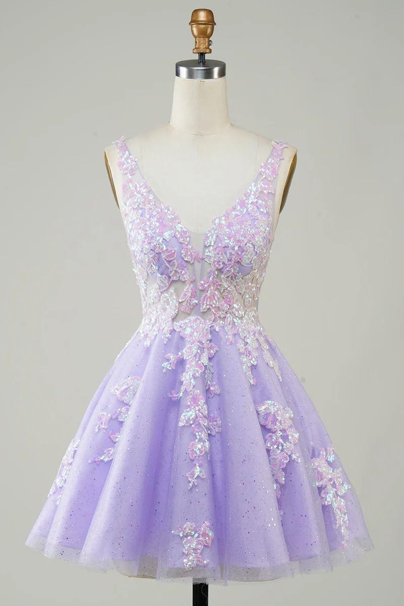 Robe de soirée en tulle orange à paillettes et col en V