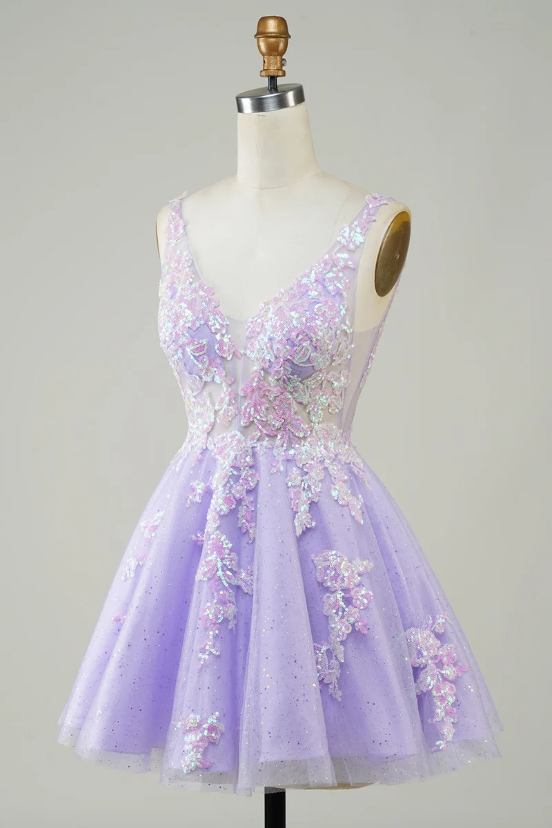 Robe de soirée en tulle orange à paillettes et col en V