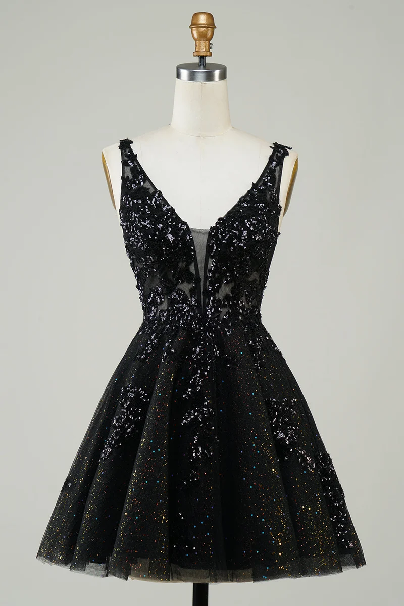 Robe de soirée en tulle orange à paillettes et col en V