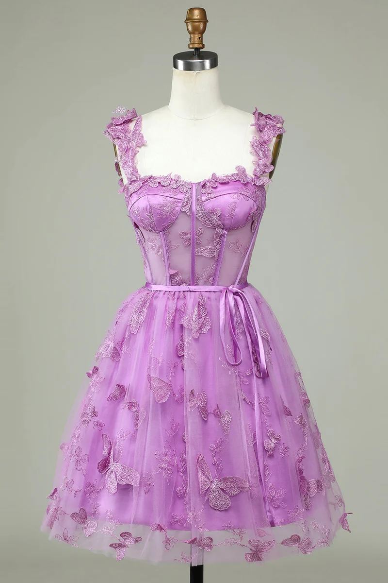 Corset en dentelle papillon magenta transparent, robe de soirée