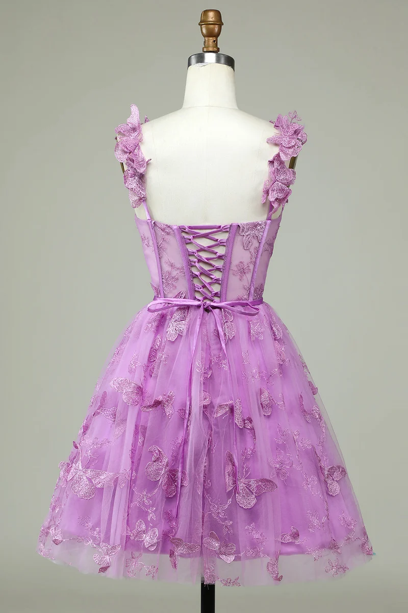 Corset en dentelle papillon magenta transparent, robe de soirée