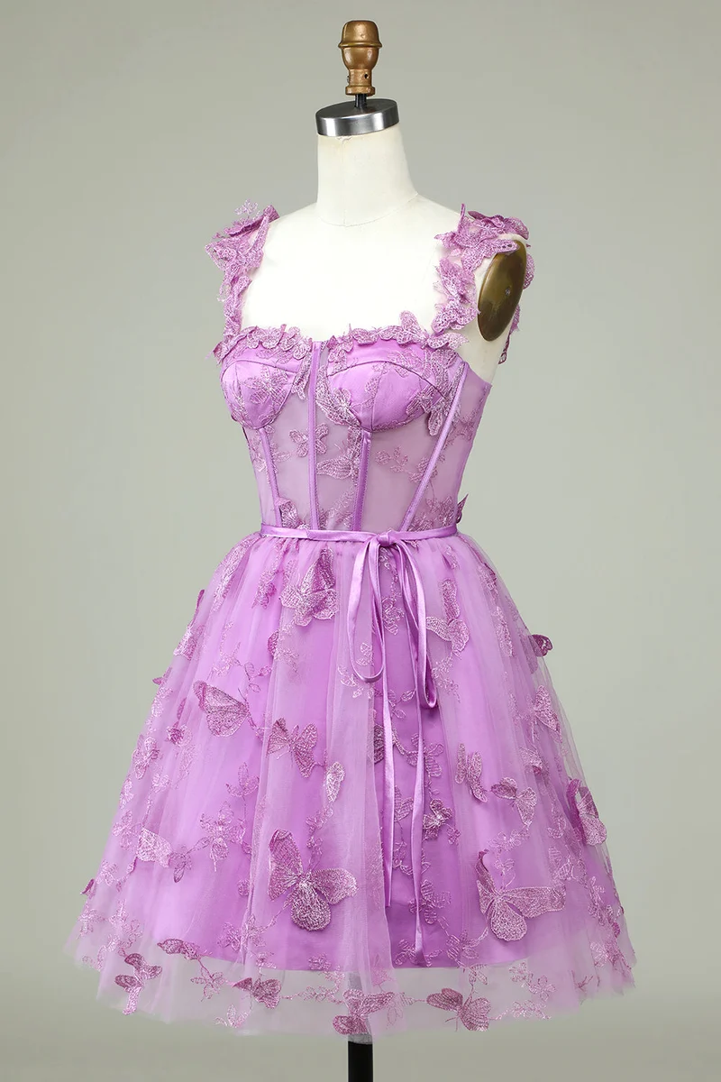 Corset en dentelle papillon magenta transparent, robe de soirée