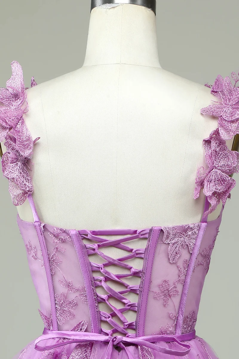Corset en dentelle papillon magenta transparent, robe de soirée