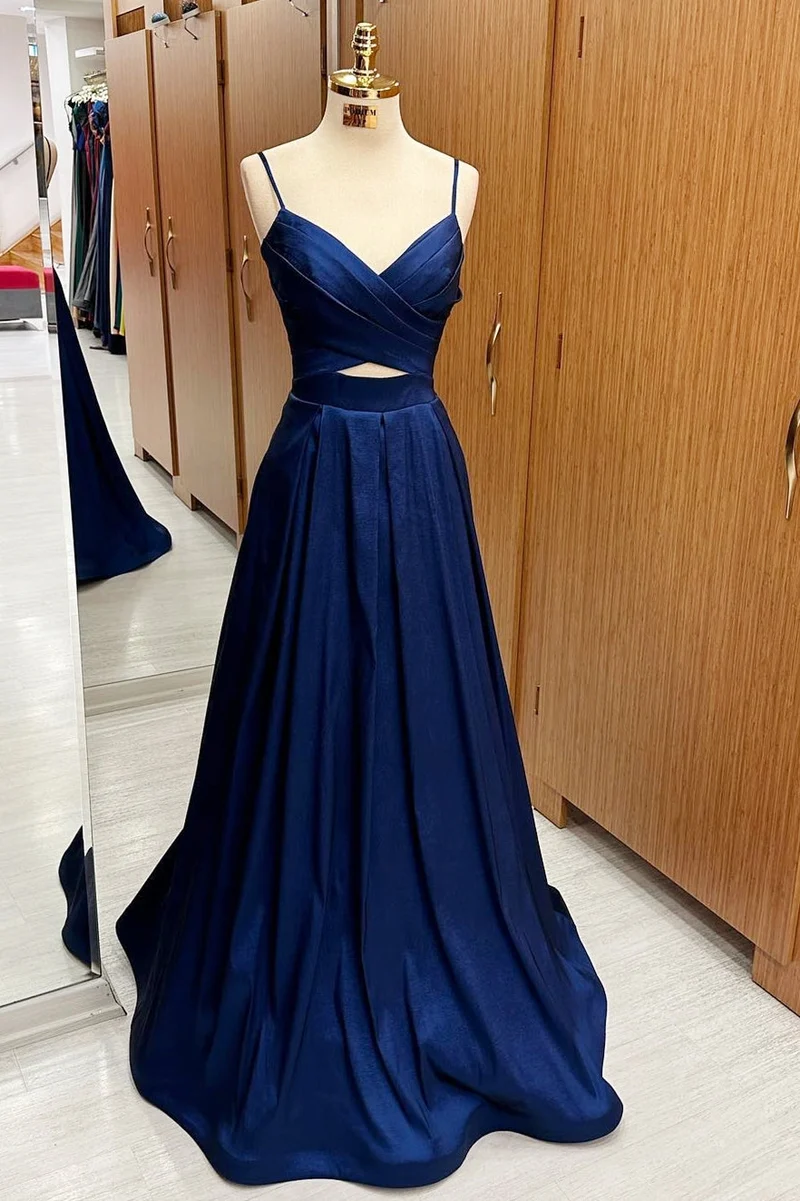 Robe formelle de remise de diplôme longue à lacets et surplis bleu marine