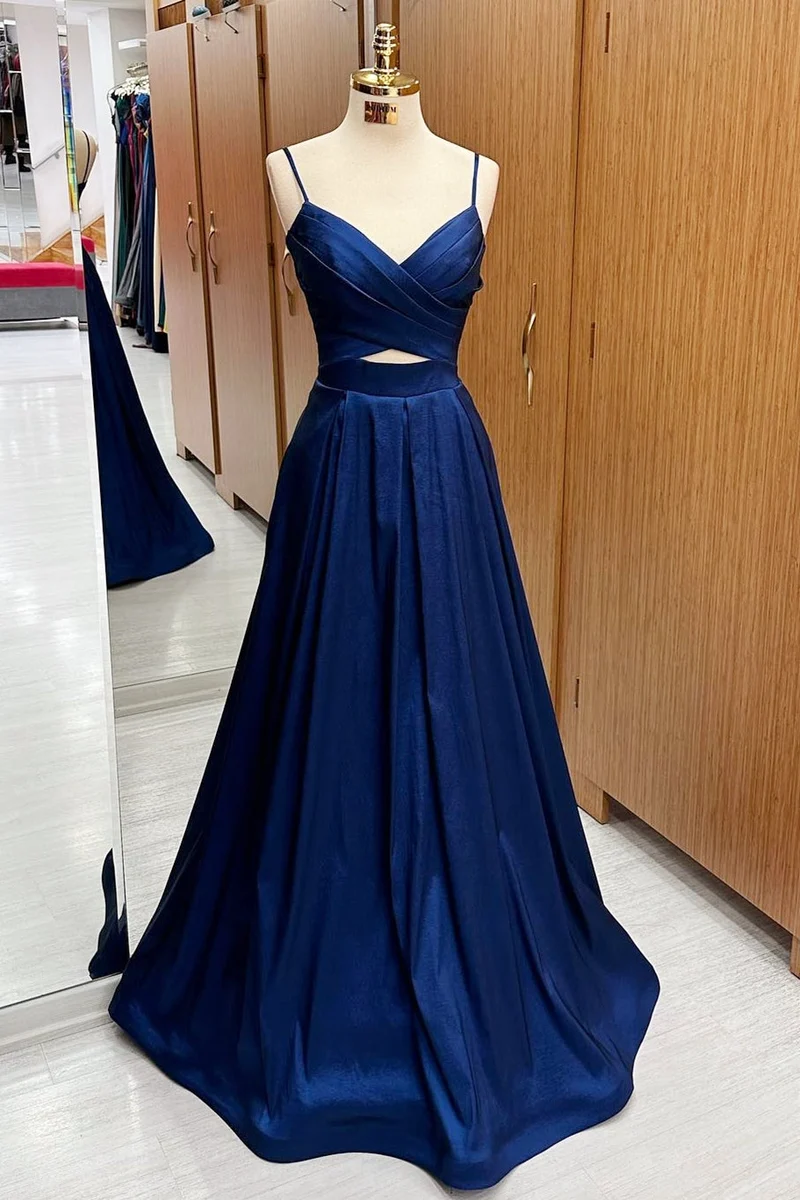Robe formelle de remise de diplôme longue à lacets et surplis bleu marine