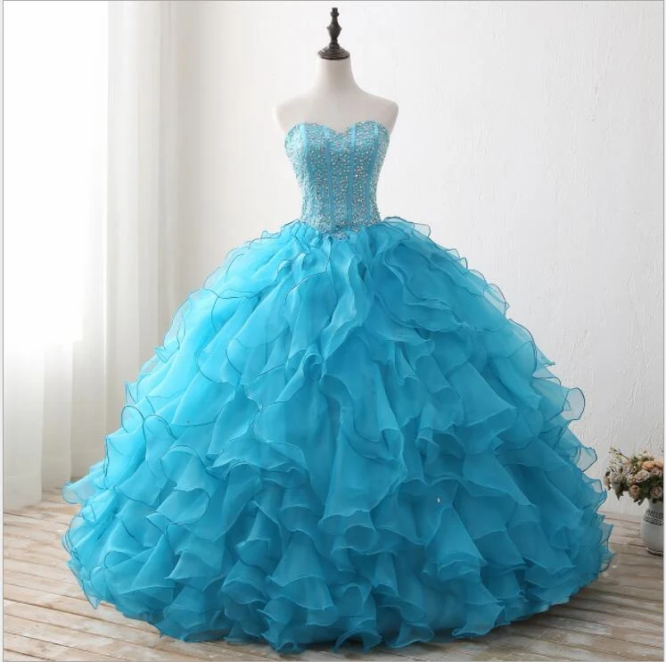 Robe de bal à volants turquoise, robe de bal masquée, robe de Quinceanera
