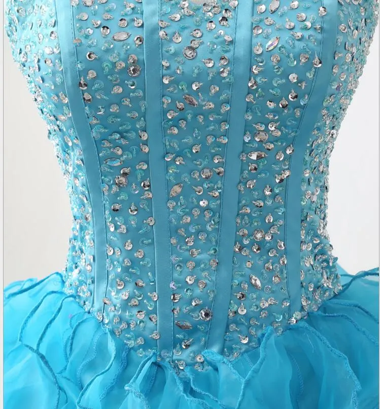 Robe de bal à volants turquoise, robe de bal masquée, robe de Quinceanera