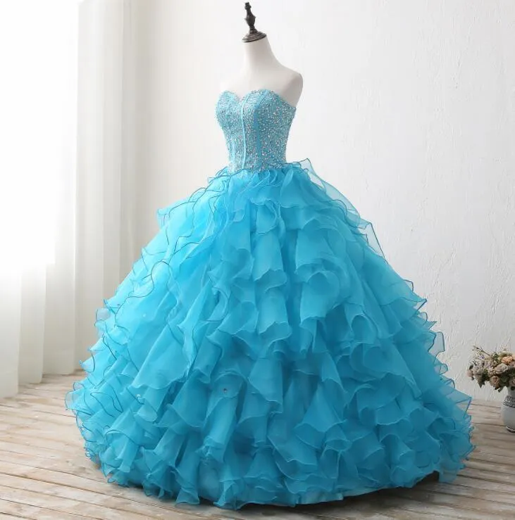 Robe de bal à volants turquoise, robe de bal masquée, robe de Quinceanera