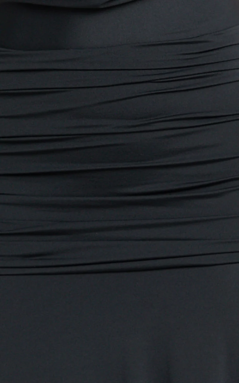 Janice Maxi Dress - Plunge Cowl Halter High Leg Split Dress in Black