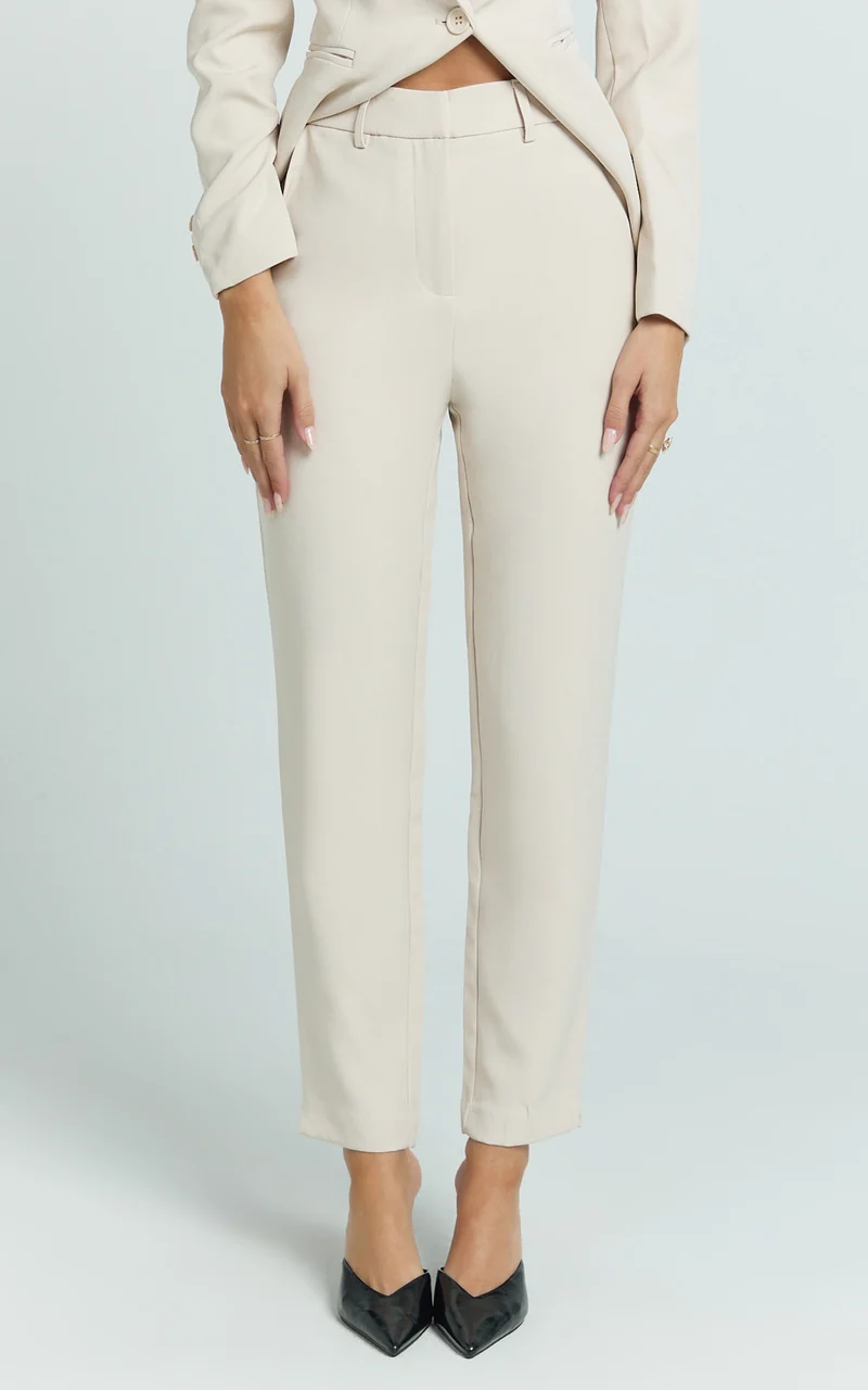 Hermie Pants - High Waisted Cropped Tailored Pants in Putty