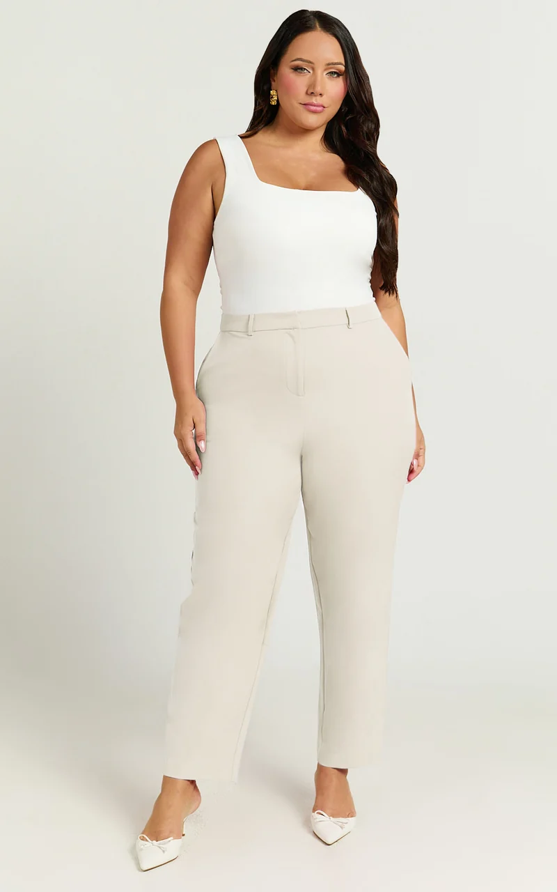Hermie Pants - High Waisted Cropped Tailored Pants in Putty
