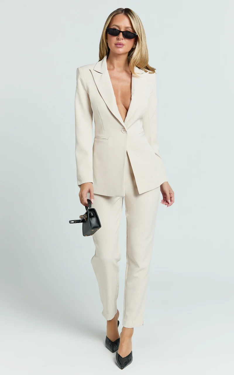 Hermie Pants - High Waisted Cropped Tailored Pants in Putty