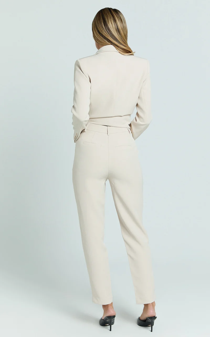Hermie Pants - High Waisted Cropped Tailored Pants in Putty