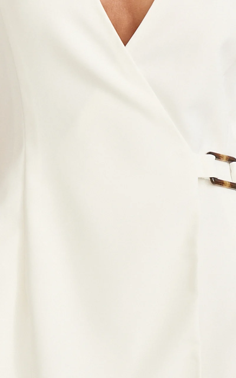 Xena Mini Dress - Mock Wrap Buckle Dress in White