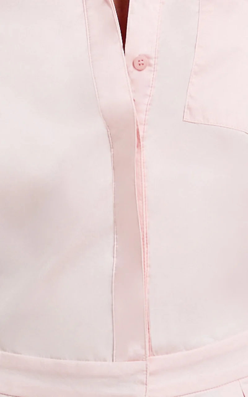 Valentina Mini Dress - Collared Long Sleeve Button Front Dropped Waist Dress in Pink