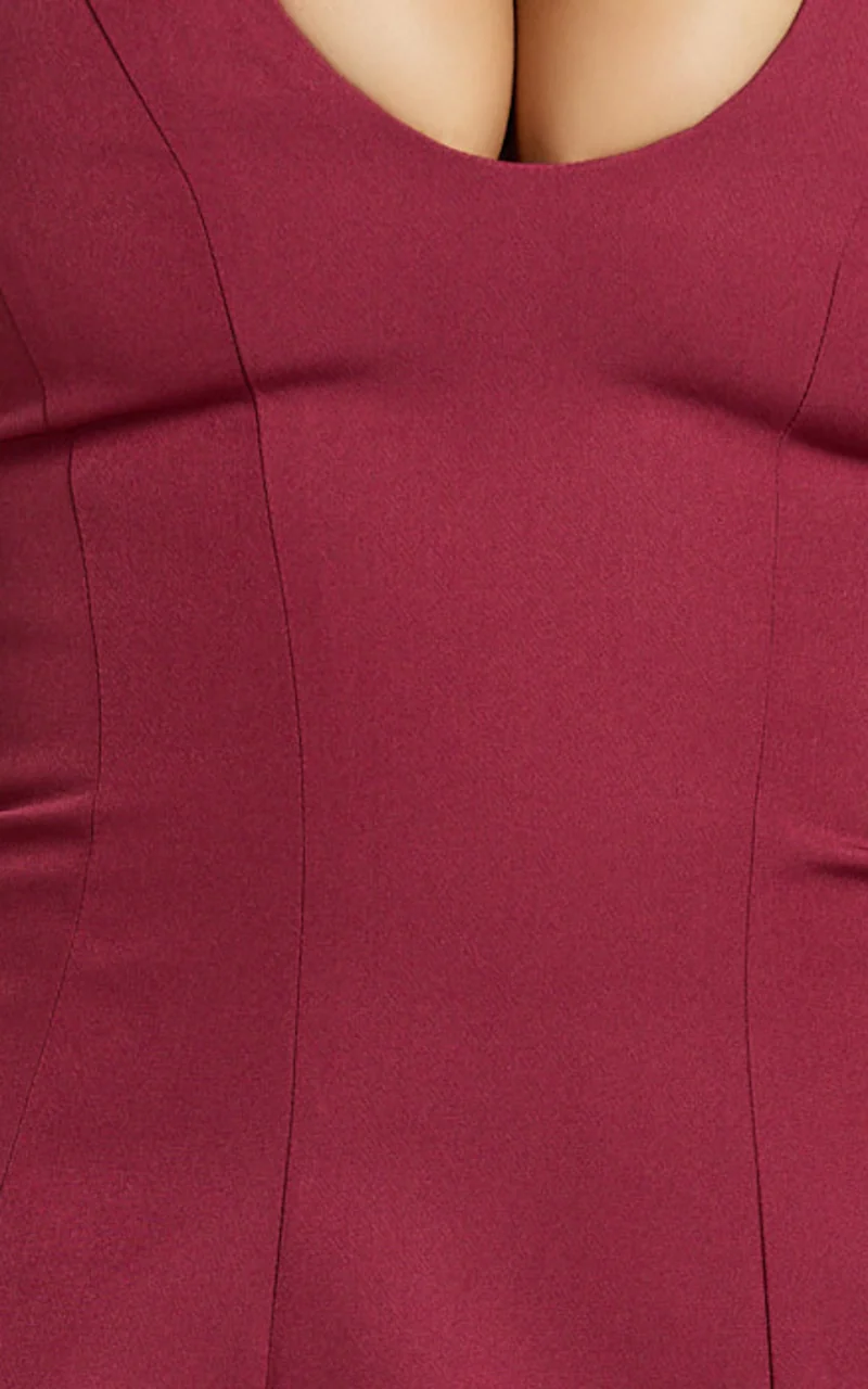 Larah Mini Dress - Low Scoop Neck A Line Dress in Cherry