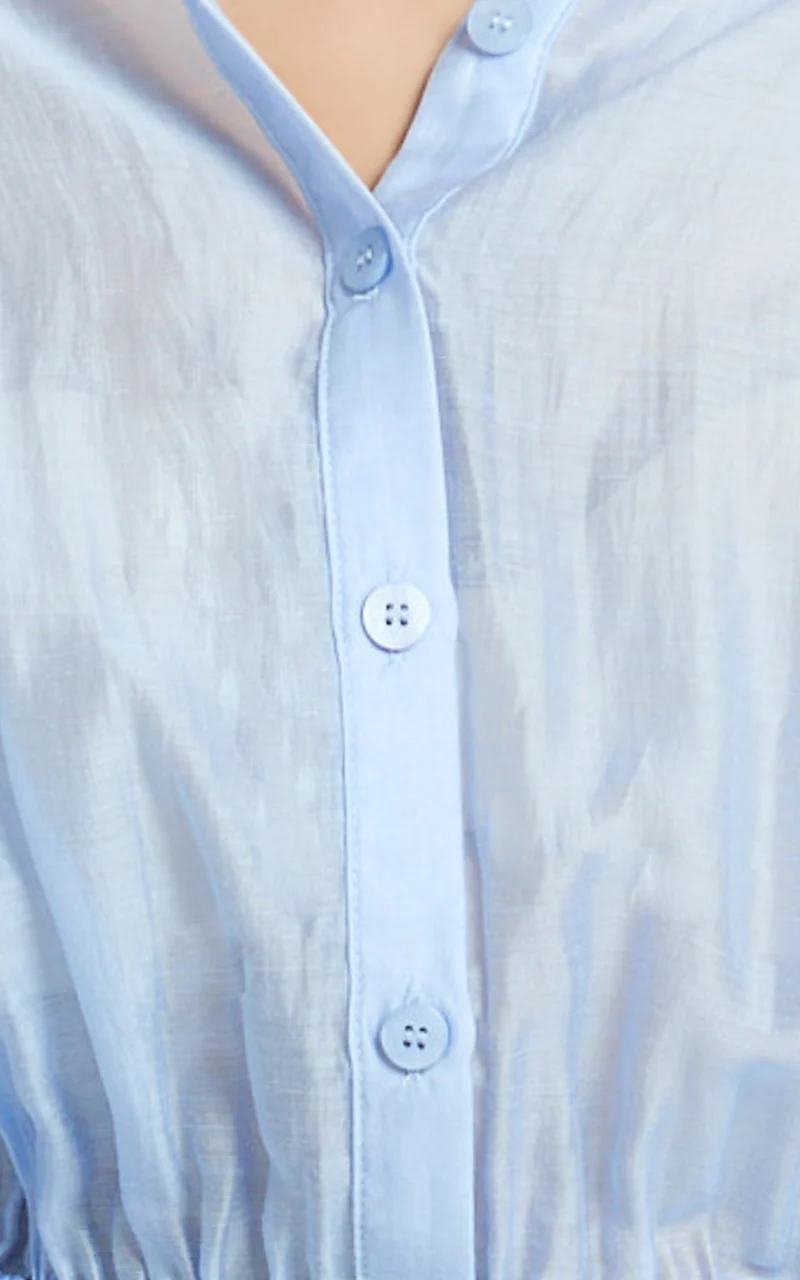 Pascal Mini Dress - Button Down Elastic Waist Shirt Dress in Cornflower Blue