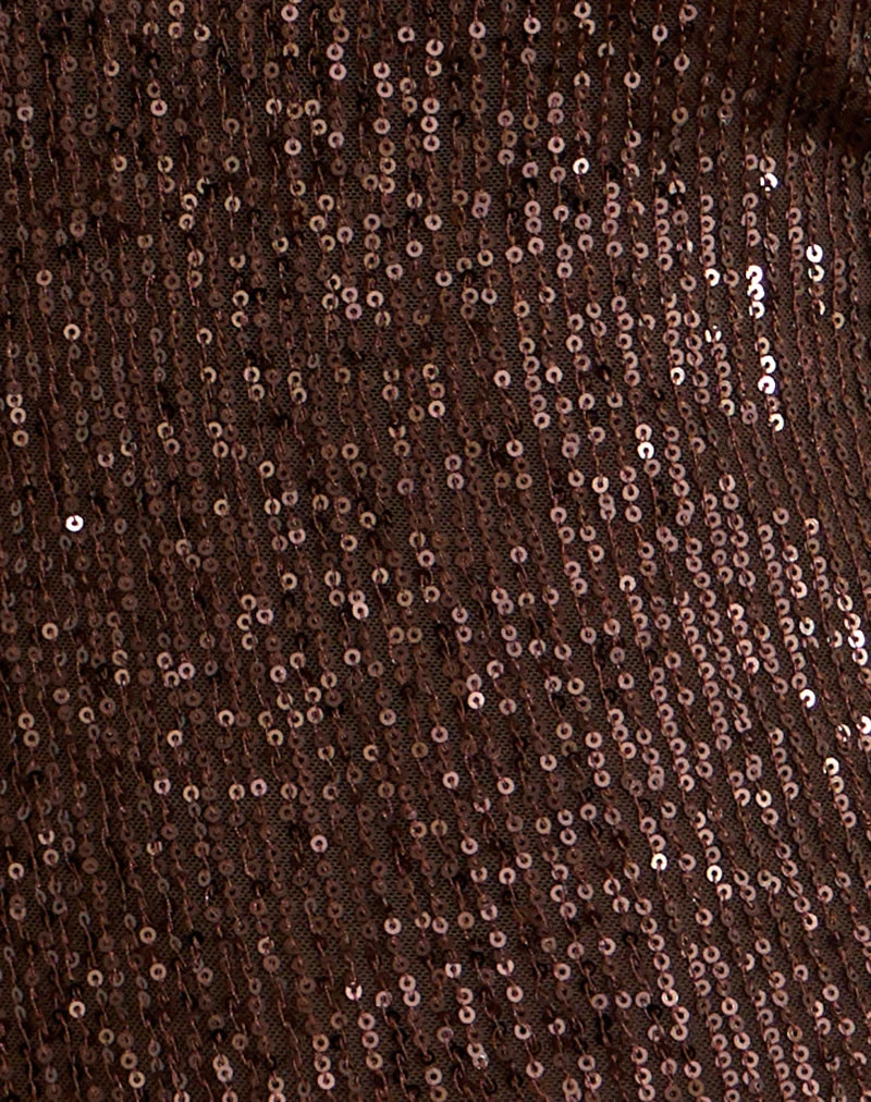 Haut à col dos nu Beyi, marron, à paillettes drapées