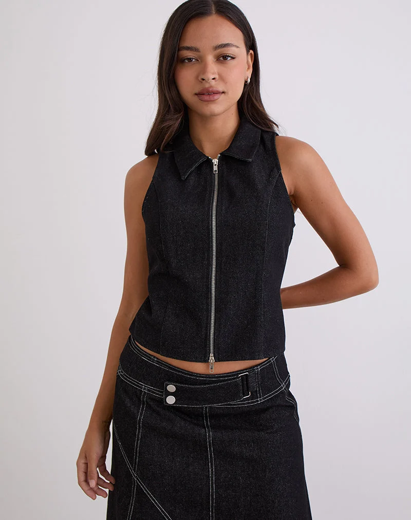 Gilet Janae en Denim Black Wash