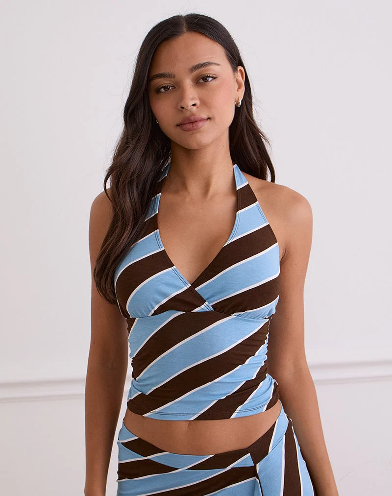 Haya Plunge Top in Retro Stripe Blue