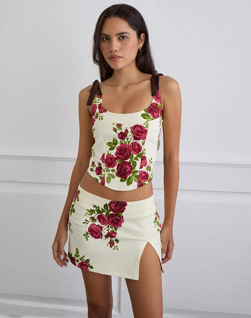 Minijupe Pravara, Bouquet Roses Cream