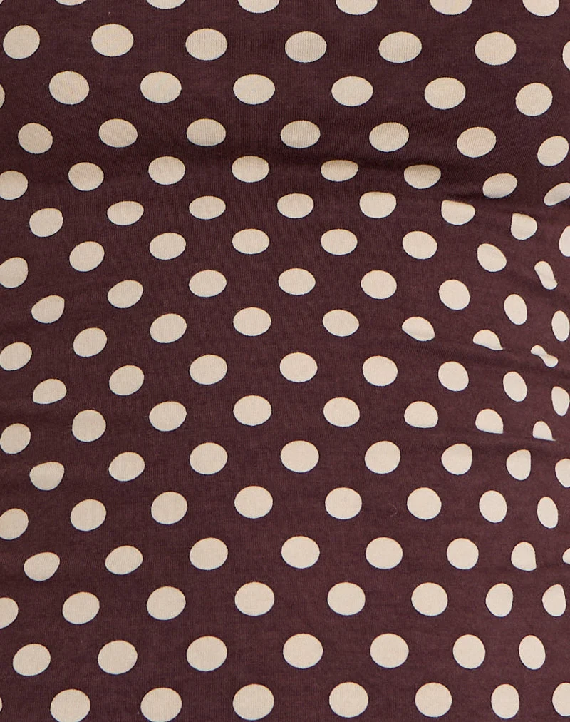 Jinalo Sweetheart Top in Brown with Small Cream Polka Prints