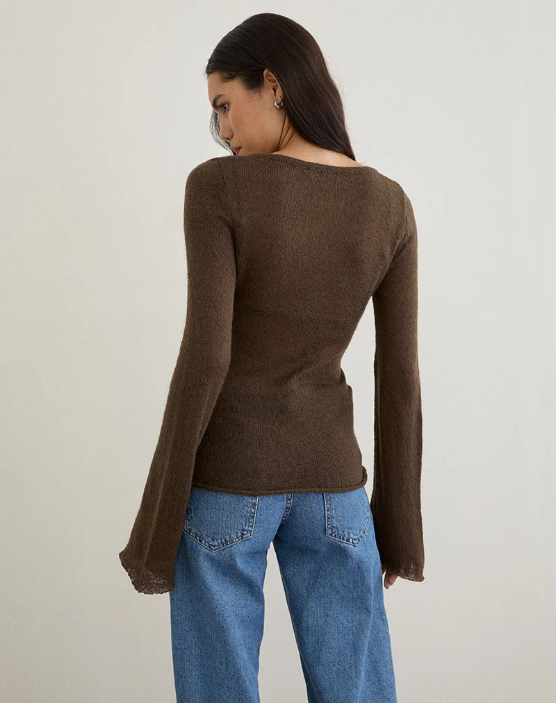 Ashla Top in Sheer Knit Dark Chocolate (Top Ashla en maille transparente, chocolat noir)
