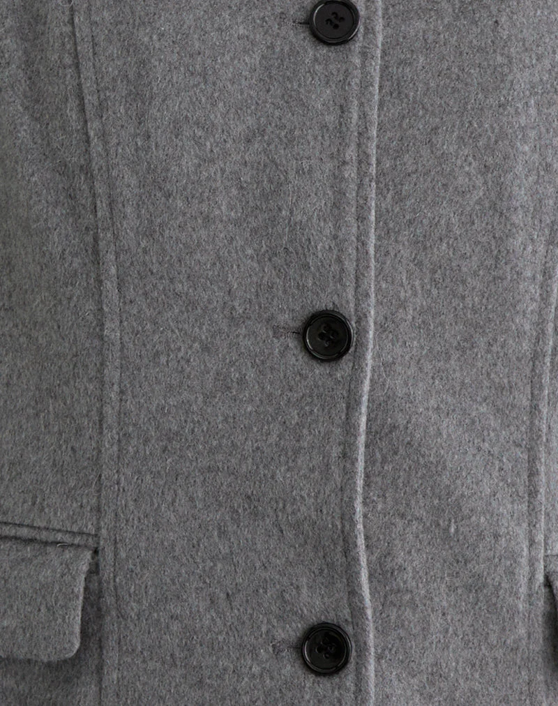 Ziya Collared Button Up Jacket in Wool Grey (Veste boutonnée à collet en laine grise)