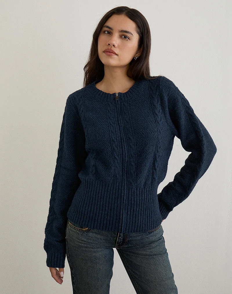 Cardigan Anitra en maille torsadée marine