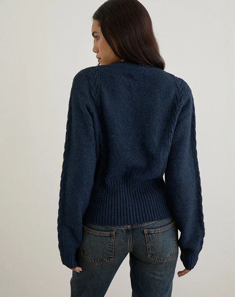 Cardigan Anitra en maille torsadée marine