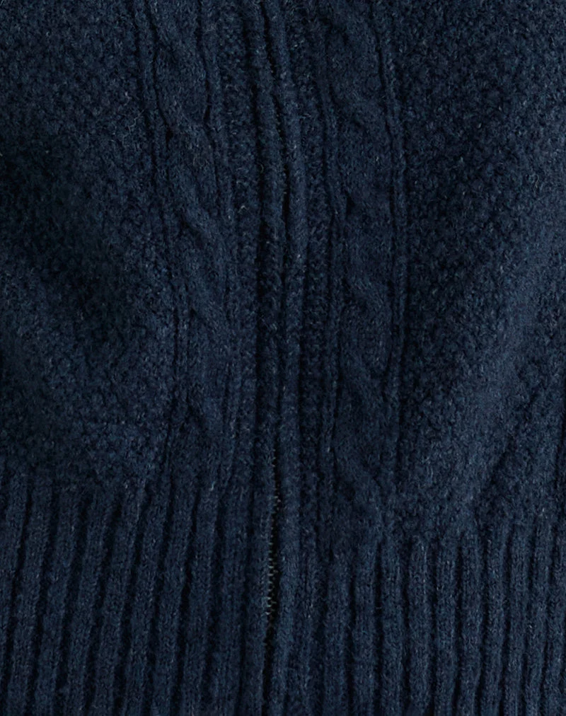 Cardigan Anitra en maille torsadée marine