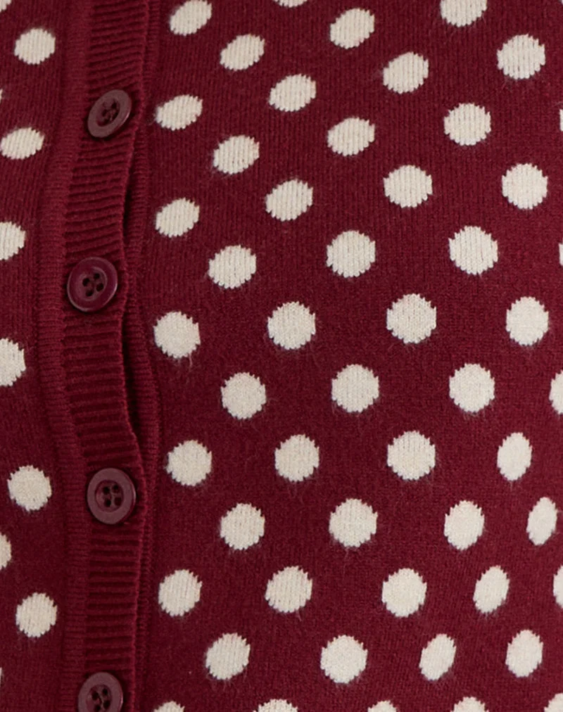 Cardigan Bhavina en bourgogne avec imprimé à pois crème