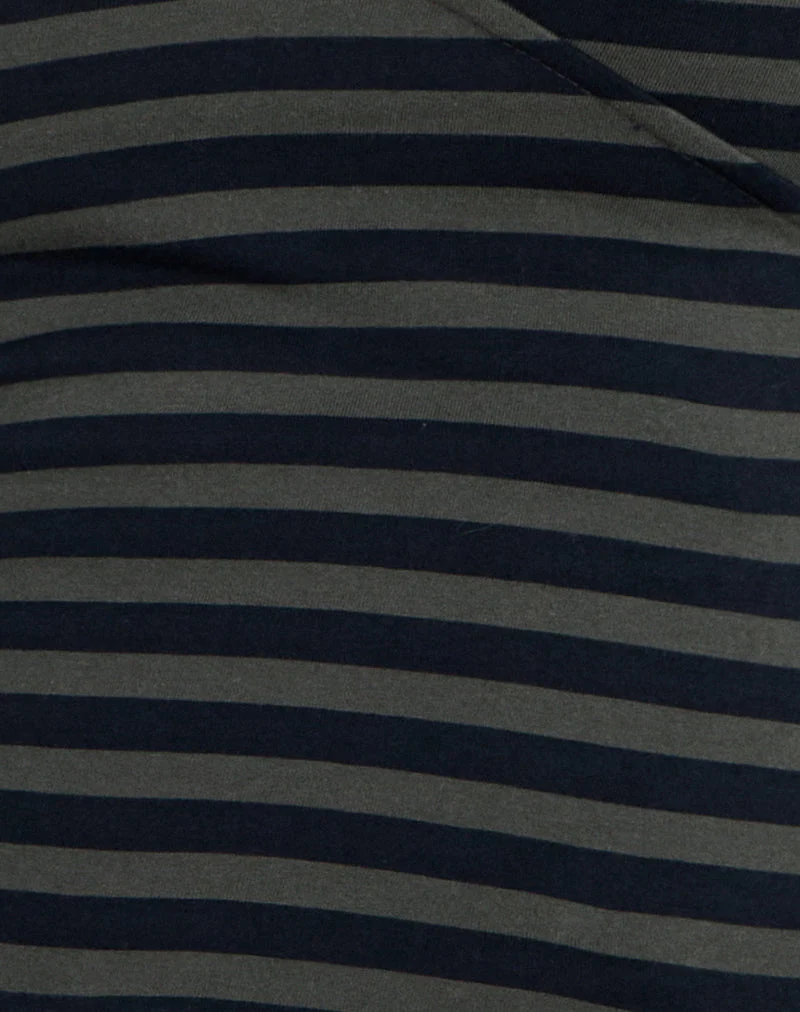 Dulcet Ribbed Plunge Top in Classic Striped Navy and Grey (Top plongeant côtelé à rayures classiques, marine et gris)
