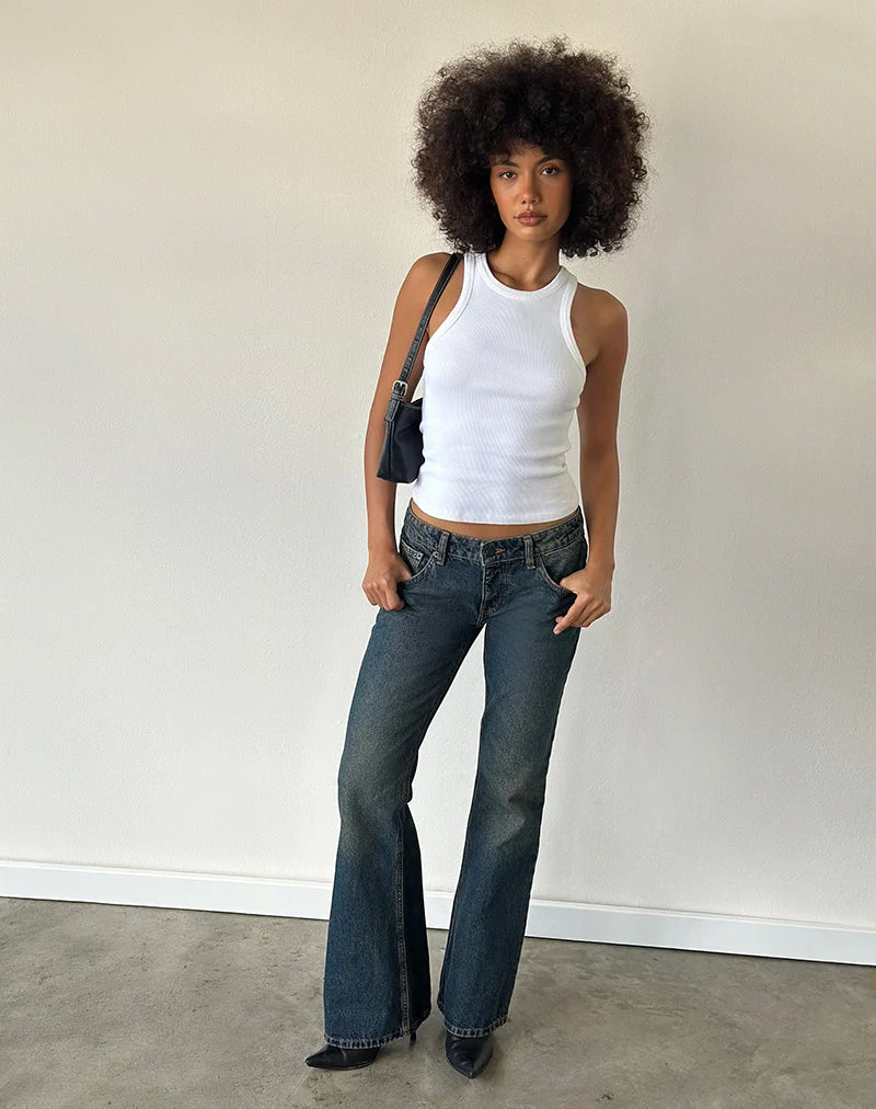 Jean évasé à taille extra basse, vert sale