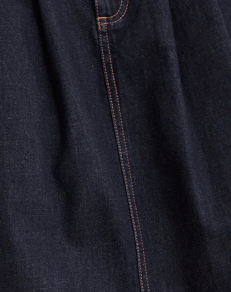 Jupe midi plissée en denim, indigo