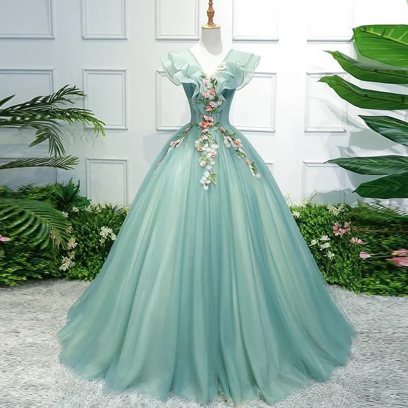 Robe de bal Aqua à col en V, robe de Quinceanera, robe de bal