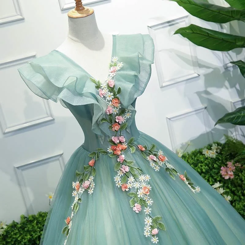 Robe de bal Aqua à col en V, robe de Quinceanera, robe de bal