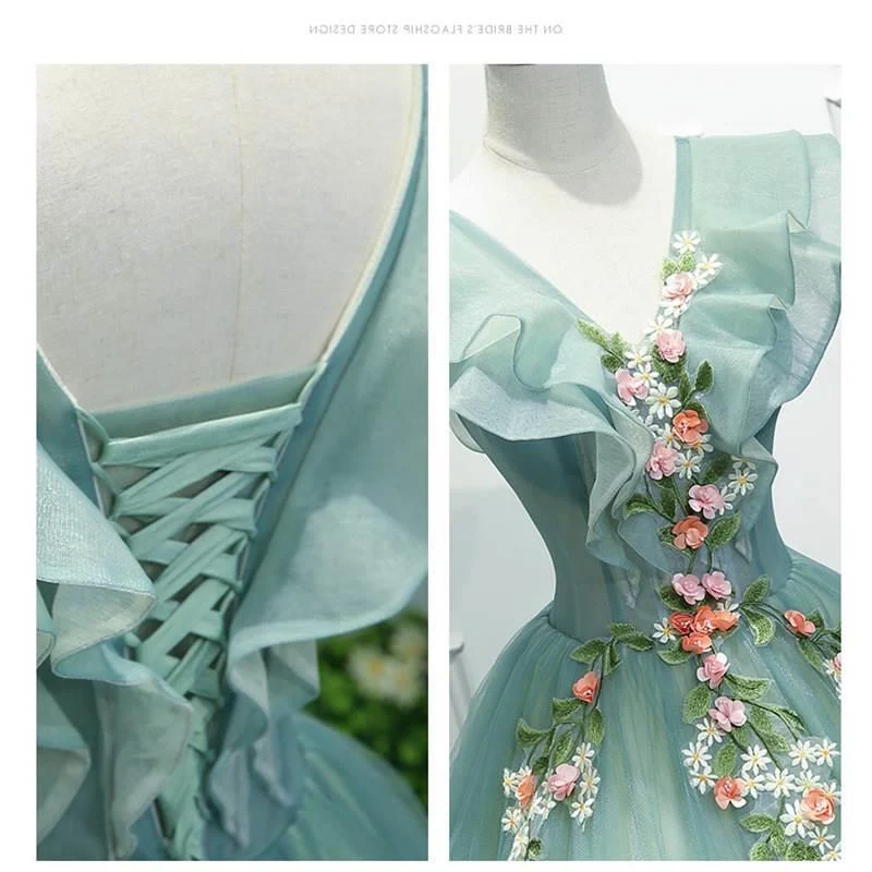 Robe de bal Aqua à col en V, robe de Quinceanera, robe de bal